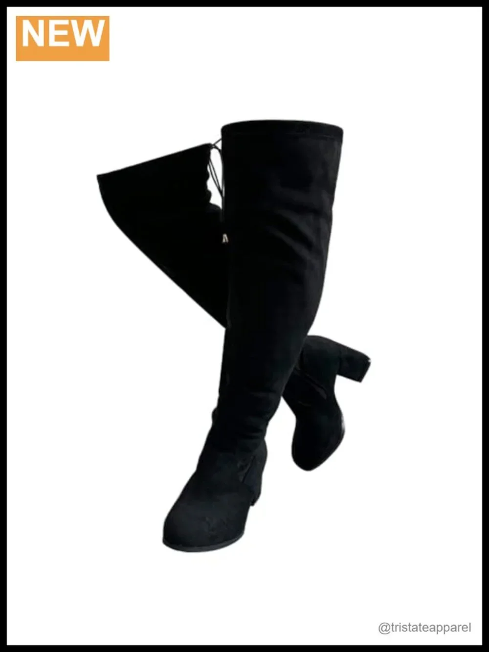 Wide Calf Over Knee Suede Tall Boots Chunky Block Heel Side Zipper